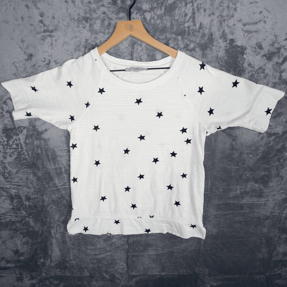 LOFT Women's Small Casual Star Pattern Tee Shirt‎ White